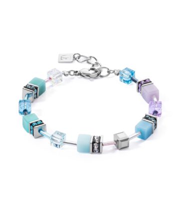 PULSERA ACERO AQUA LILA CHAPADO PLATA