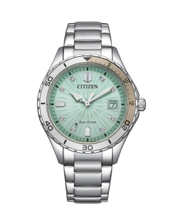 RELOJ ACERO ECODRIVE ESFERA VERDE CON BISEL NUMERADO Y ARMY EN ACERO