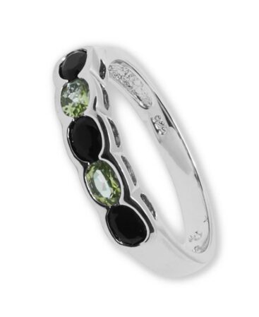 ANILLO 925ML. 5 OLIVINAS Y OBSIDIANA MARQUESITA CHATON T.12