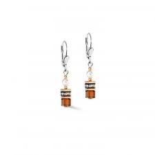 PENDIENTES ACERO CRISTAL MARRON CHAPADO ORO ROSA PEQUEÑOS GEOCUBE