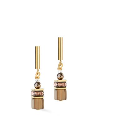 PENDIENTES ACERO CRISTAL MARRON CHAPADO ORO GEOCUBE